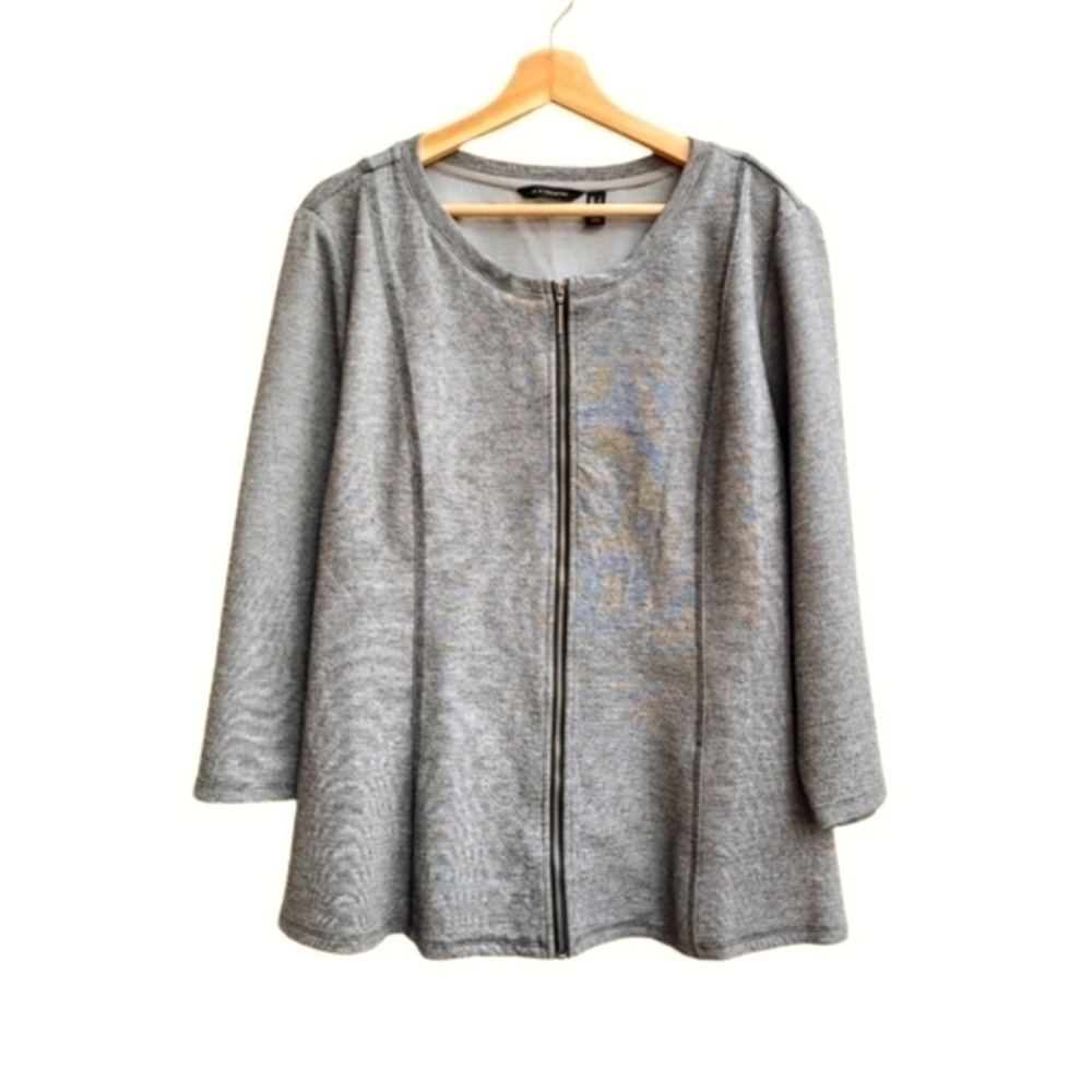 H Halston Gray Full Zip Cardigan Jacket Lagenlook Workwear L